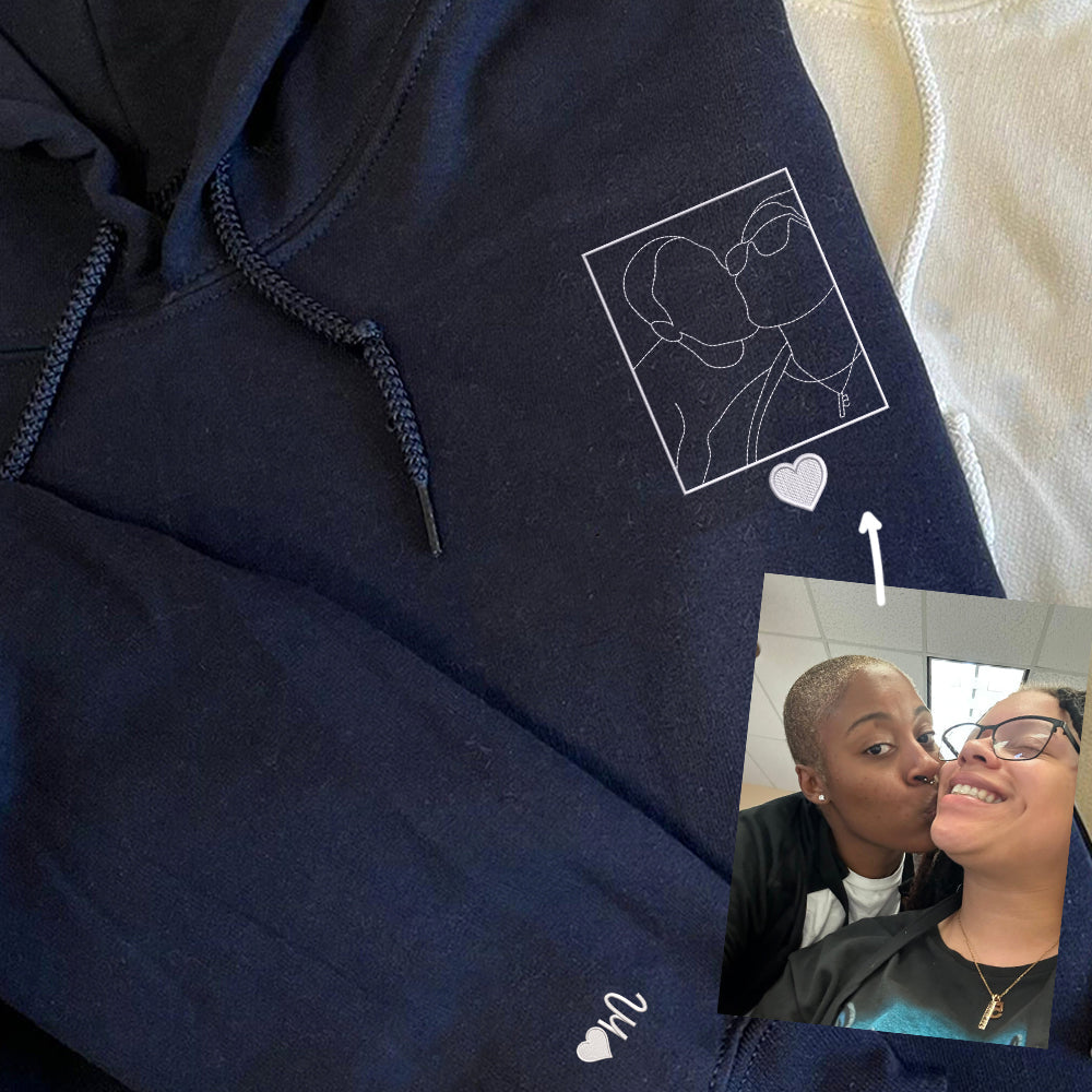 Custom Embroidered Photo Portrait Sweatshirt - Personalized Gift for Couples Hoodie
