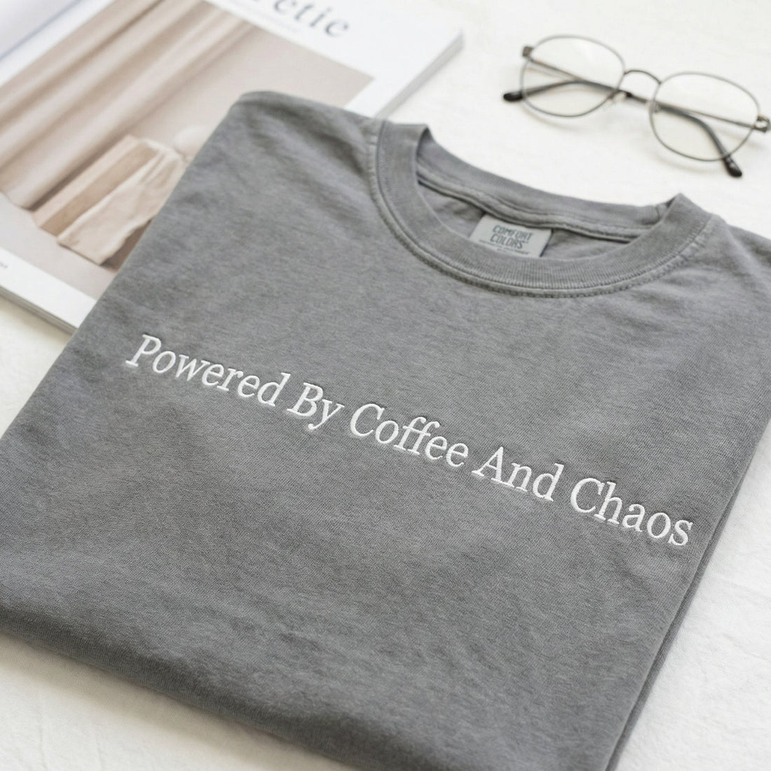 Custom Embroidered Coffee & Chaos T-Shirt - Personalized Funny Unisex Tee