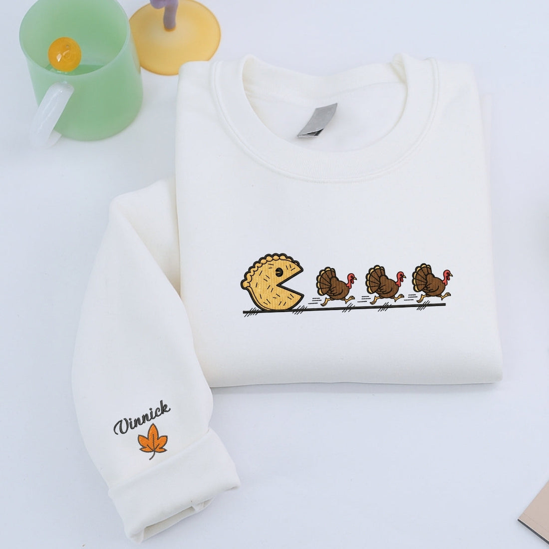 Custom Embroidered Pumpkin Pie Thanksgiving Hoodie - Funny Fall Sweatshirt