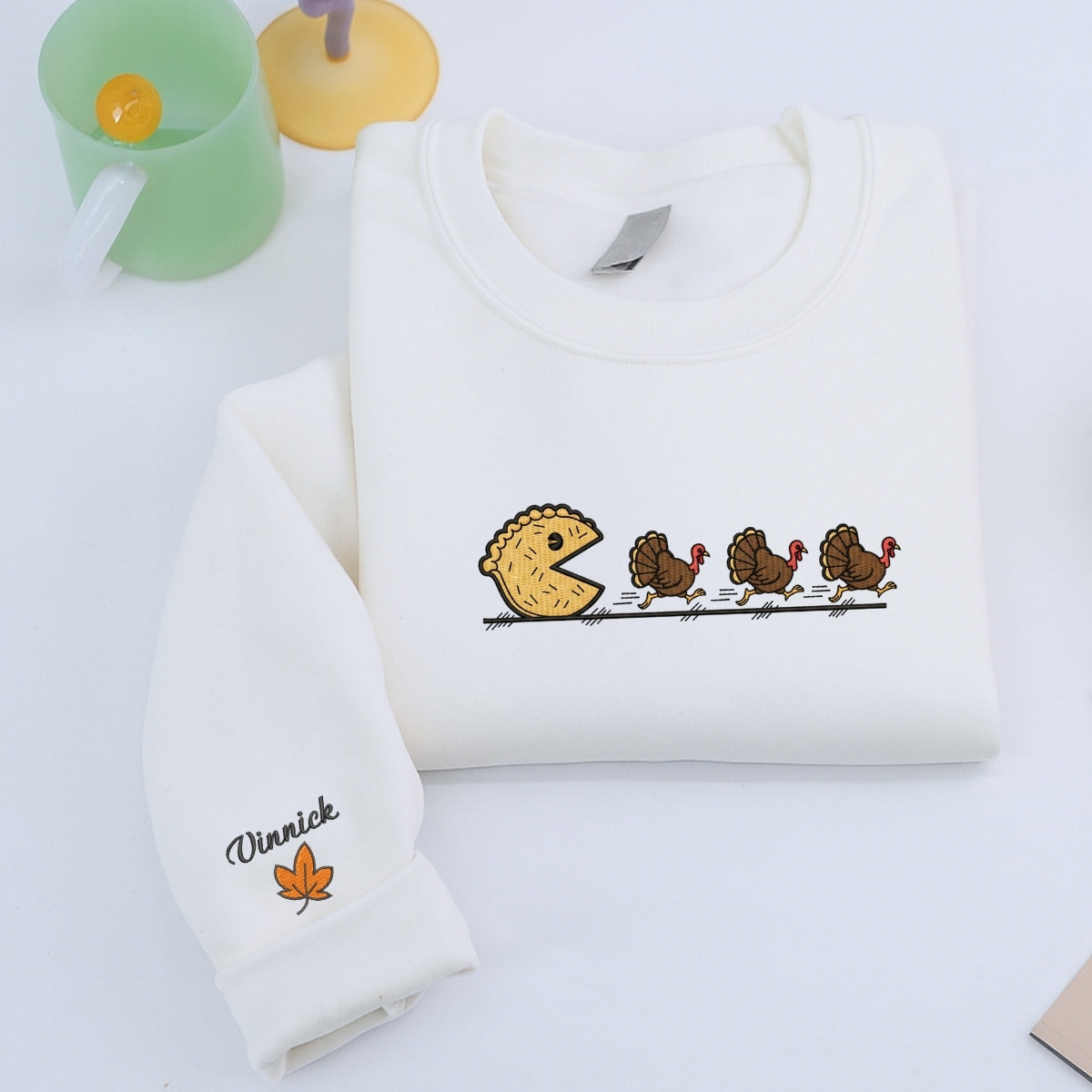Custom Embroidered Pumpkin Pie Thanksgiving Hoodie - Funny Fall Sweatshirt