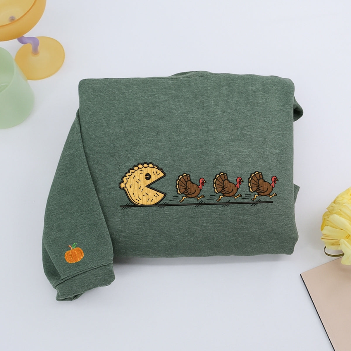 Custom Embroidered Pumpkin Pie Thanksgiving Hoodie - Funny Fall Sweatshirt