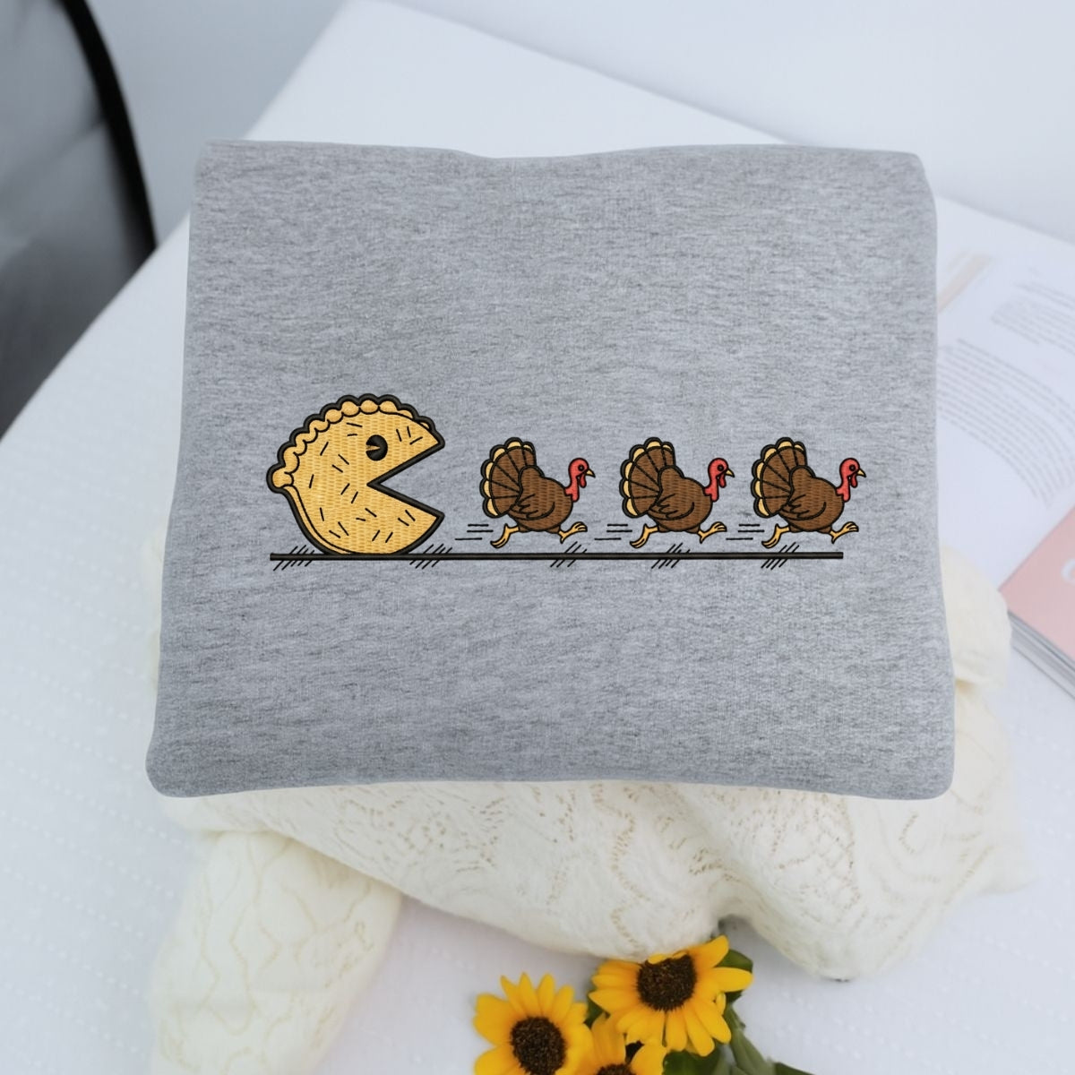 Custom Embroidered Pumpkin Pie Thanksgiving Hoodie - Funny Fall Sweatshirt