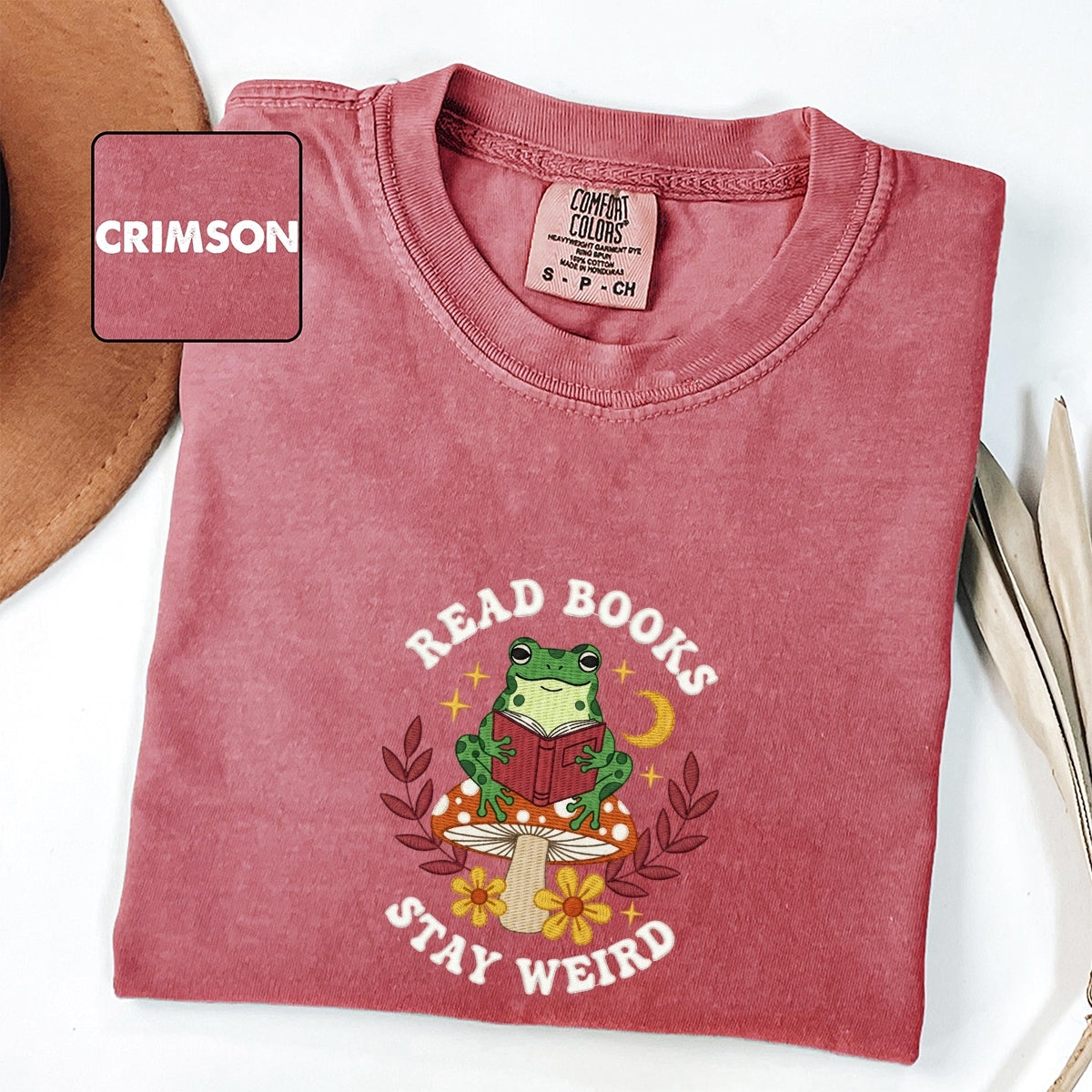 Custom Embroidered Read Books Frog T-Shirt - Funny Gift for Bookworms