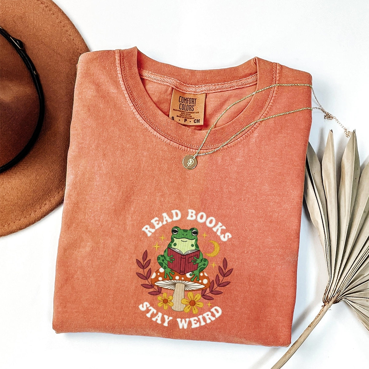 Custom Embroidered Read Books Frog T-Shirt - Funny Gift for Bookworms
