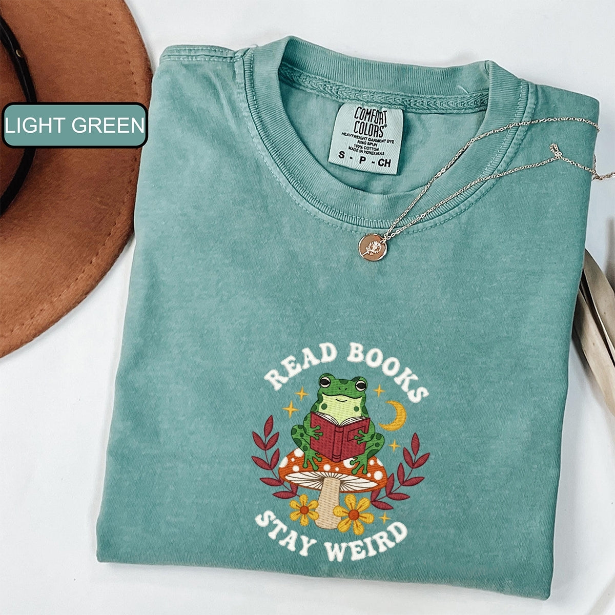 Custom Embroidered Read Books Frog T-Shirt - Funny Gift for Bookworms