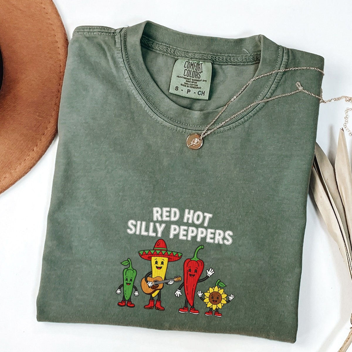 Red Hot Silly Peppers Custom Embroidered T-Shirt - Funny Chili Meme Unisex Gift