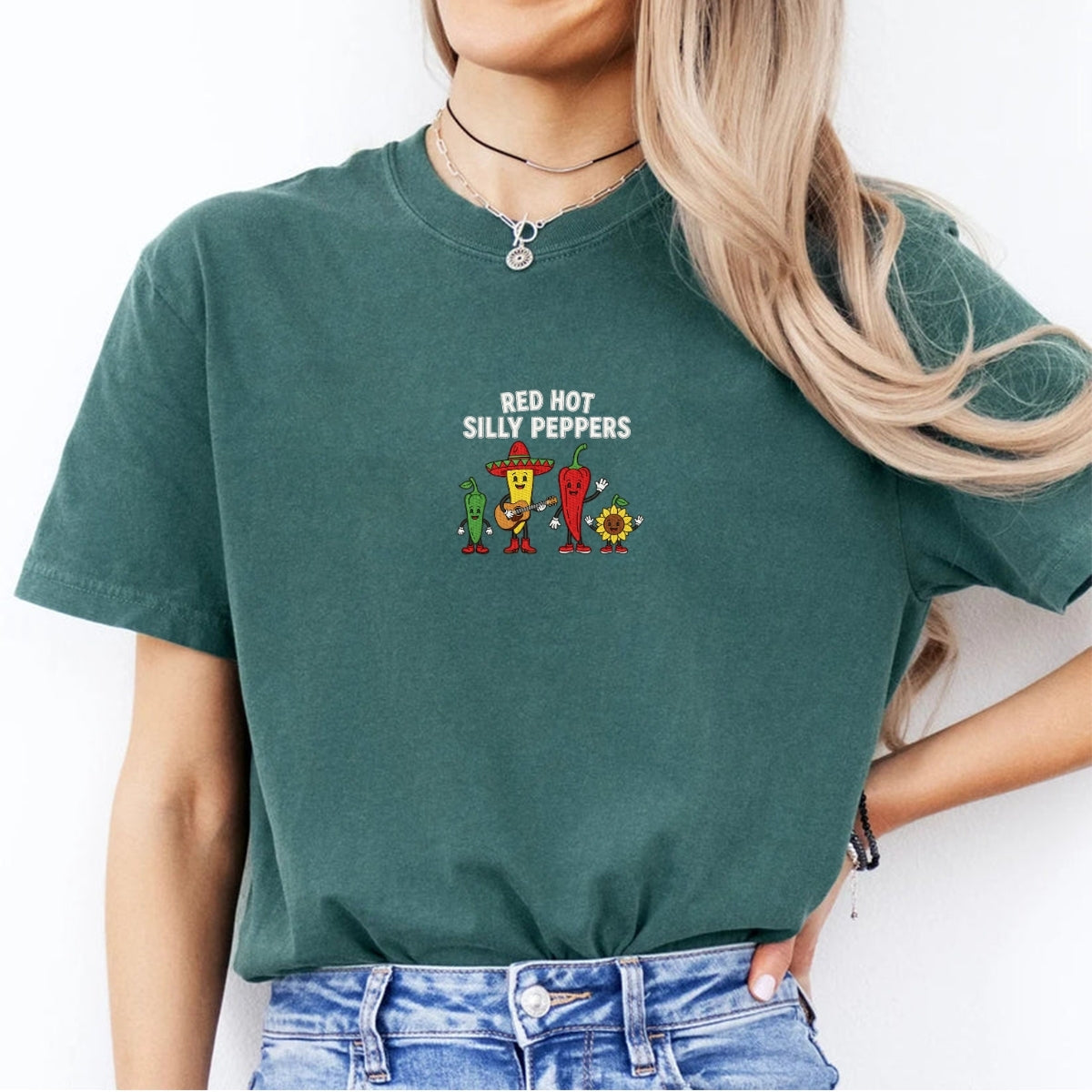 Red Hot Silly Peppers Custom Embroidered T-Shirt - Funny Chili Meme Unisex Gift