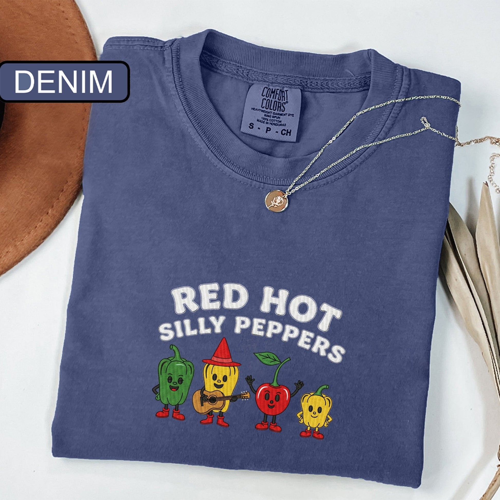 Red Hot Silly Peppers Custom Embroidered T-Shirt - Funny Chili Meme Music Band Gift