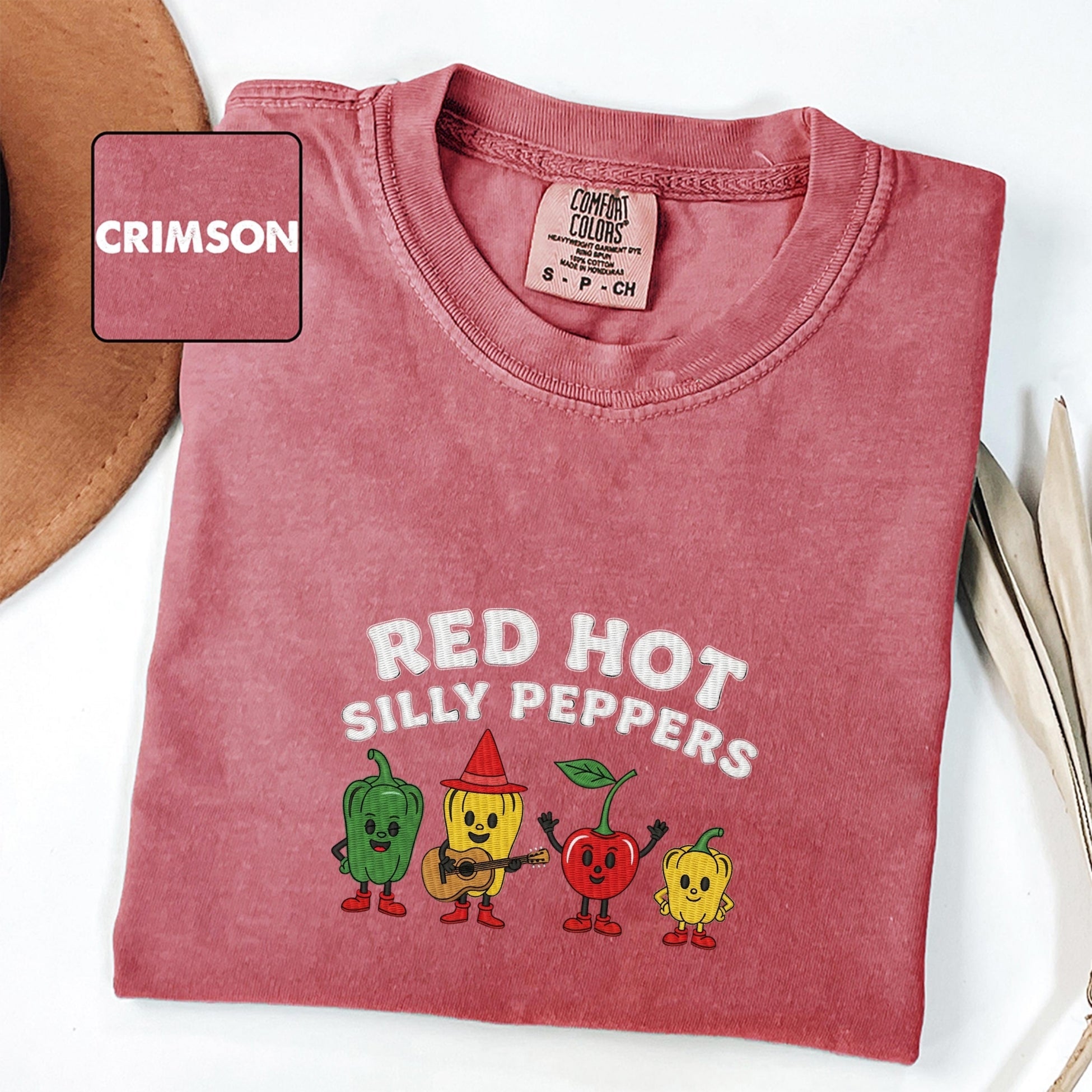 Red Hot Silly Peppers Custom Embroidered T-Shirt - Funny Chili Meme Music Band Gift
