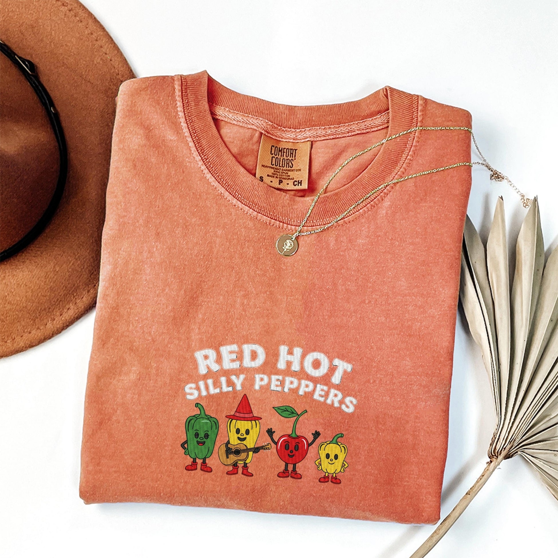 Red Hot Silly Peppers Custom Embroidered T-Shirt - Funny Chili Meme Music Band Gift