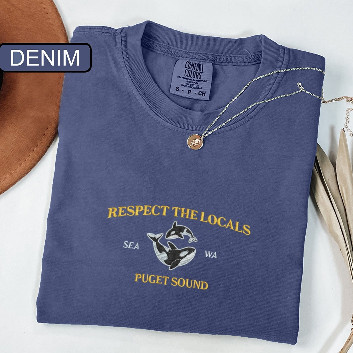 Respect The Locals Custom Embroidered Orcas T-Shirt - Seattle Washington Gift