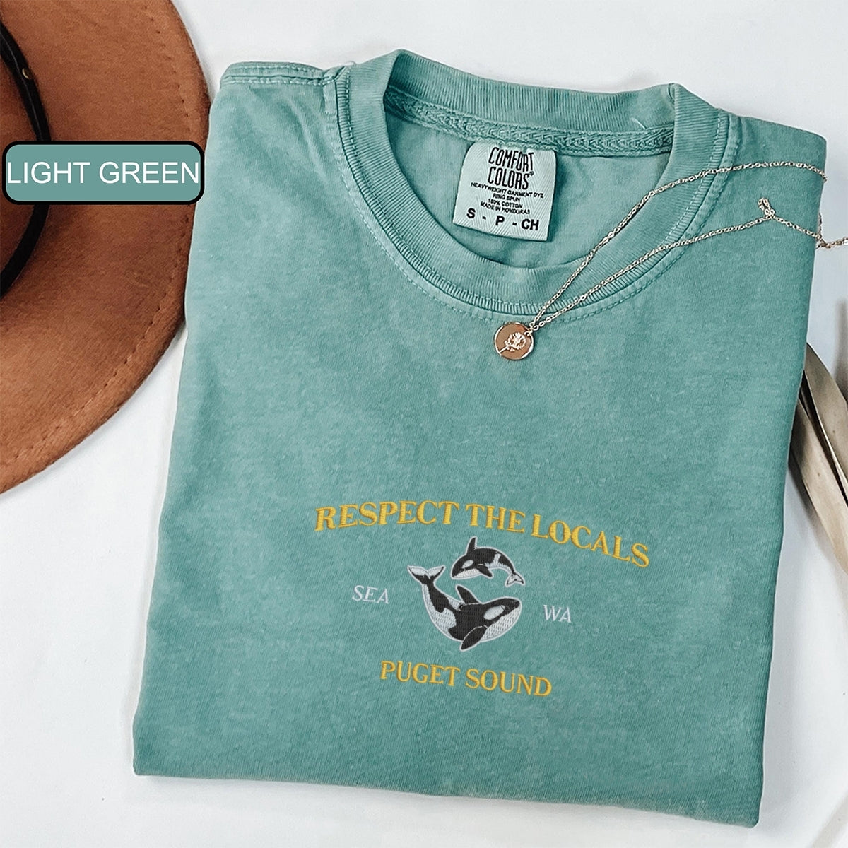 Respect The Locals Custom Embroidered Orcas T-Shirt - Seattle Washington Gift