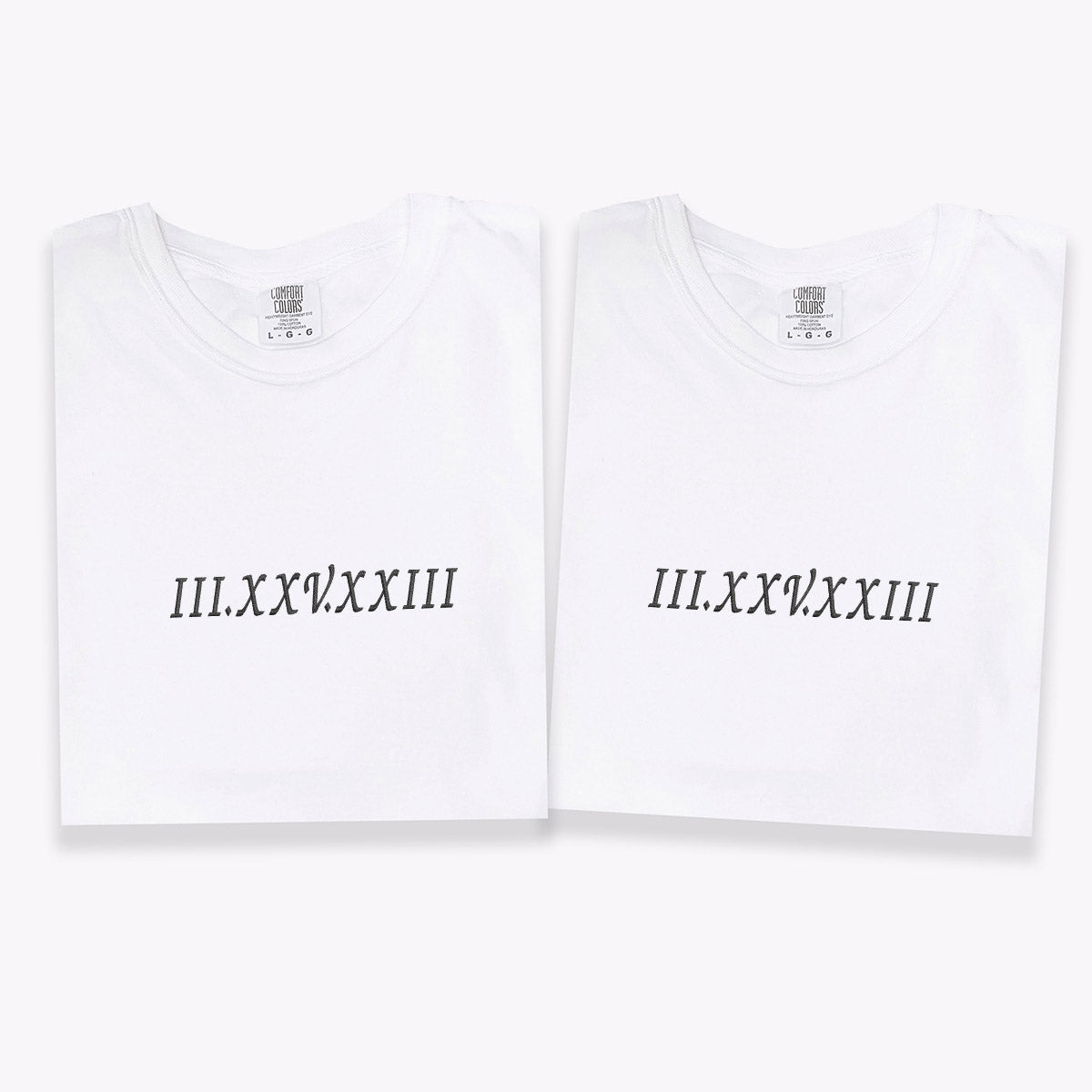 Roman Numeral Custom Embroidered Matching Couple T-Shirts - Personalized Anniversary Gift