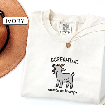 Screaming Counts as Therapy Custom Embroidered T-Shirt - Funny Goat Gift