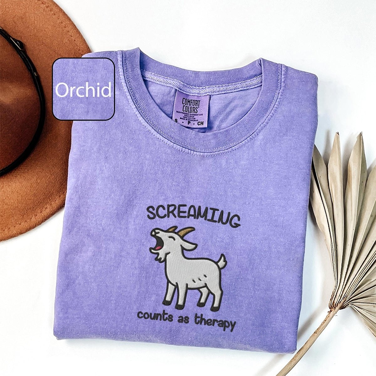 Screaming Counts as Therapy Custom Embroidered T-Shirt - Funny Goat Gift