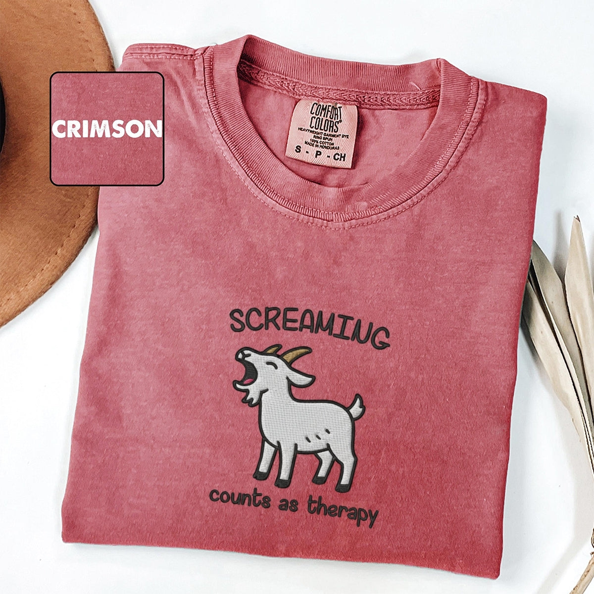 Screaming Counts as Therapy Custom Embroidered T-Shirt - Funny Goat Gift
