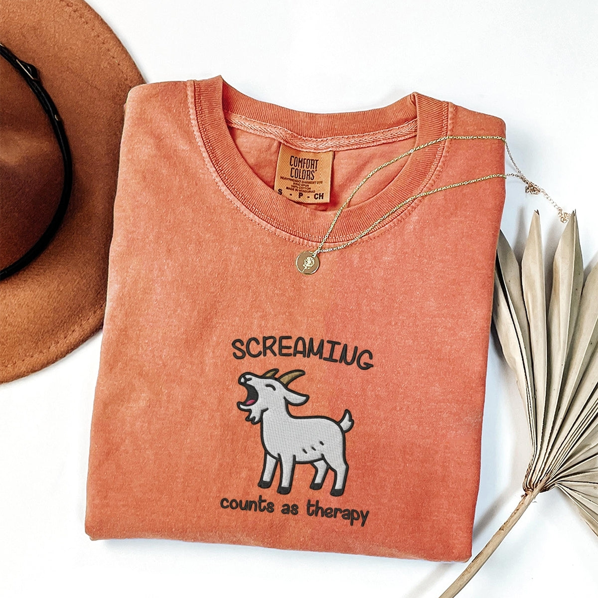 Screaming Counts as Therapy Custom Embroidered T-Shirt - Funny Goat Gift
