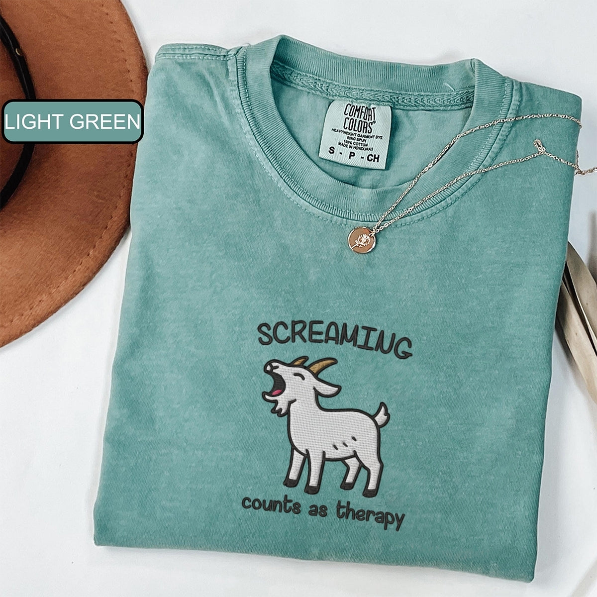 Screaming Counts as Therapy Custom Embroidered T-Shirt - Funny Goat Gift
