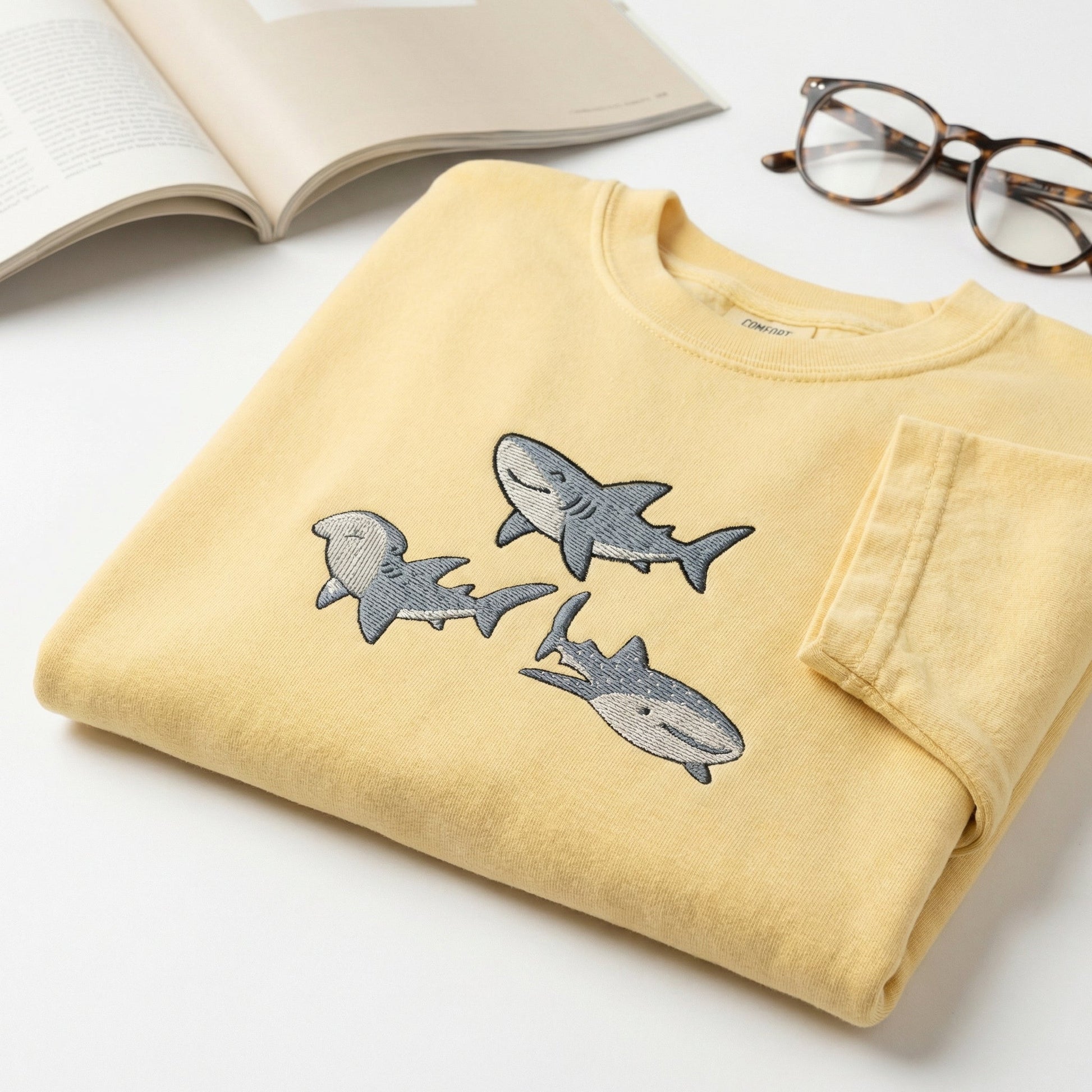 Sharks Custom Embroidered T-Shirt - Cute Ocean Animal Marine Life Gift