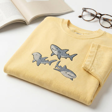 Sharks Custom Embroidered T-Shirt - Cute Ocean Animal Marine Life Gift