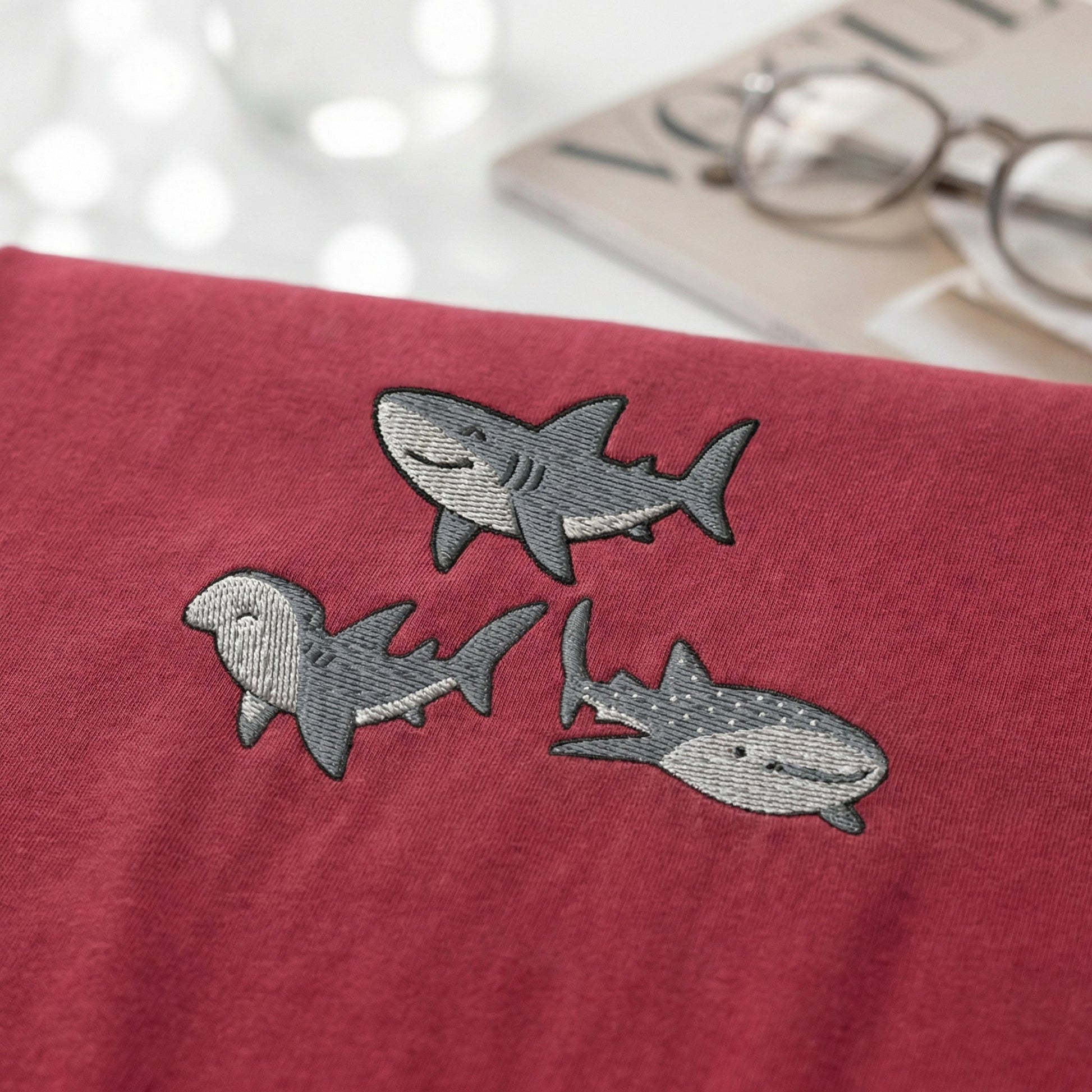 Sharks Custom Embroidered T-Shirt - Cute Ocean Animal Marine Life Gift