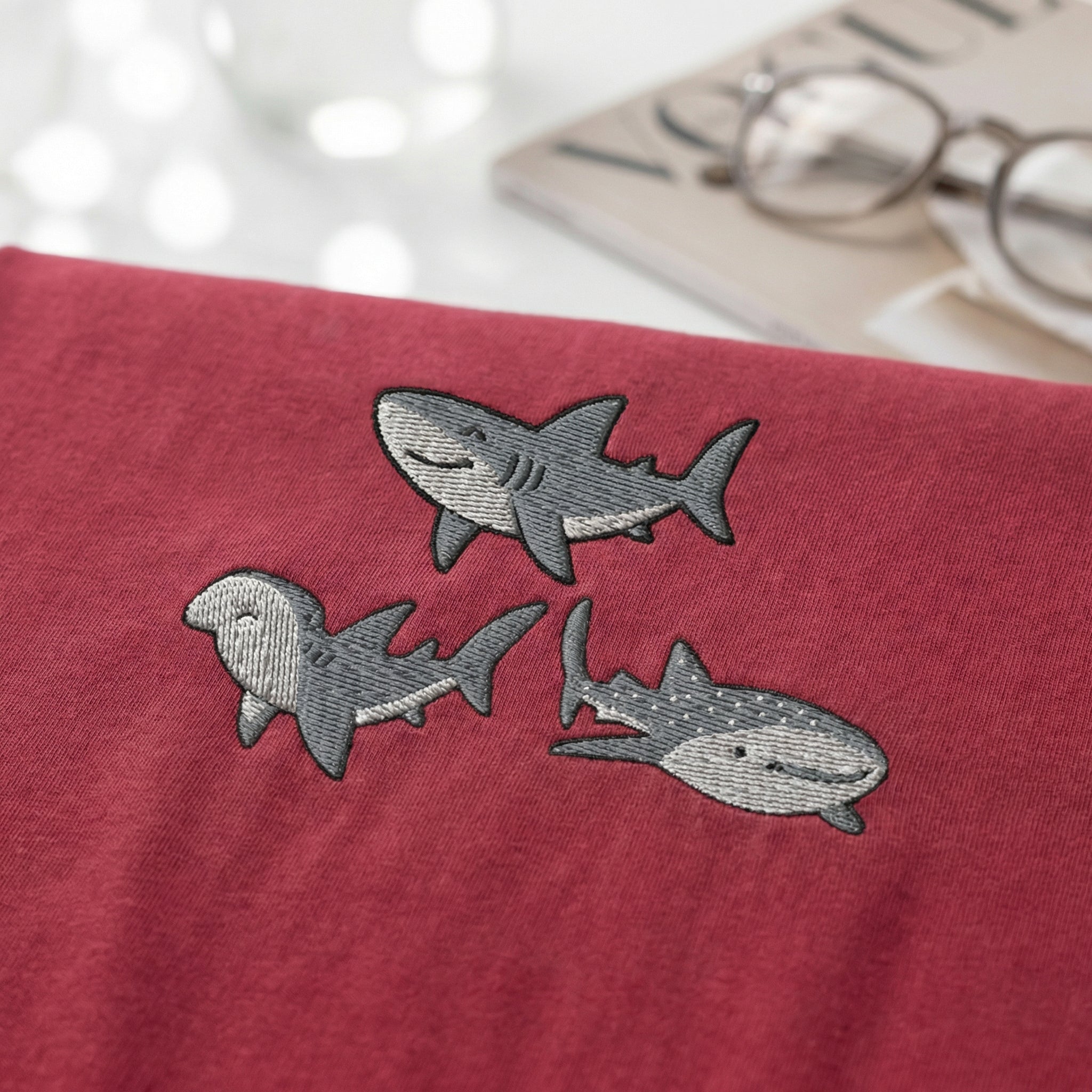 Sharks Custom Embroidered T-Shirt - Cute Ocean Animal Marine Life Gift