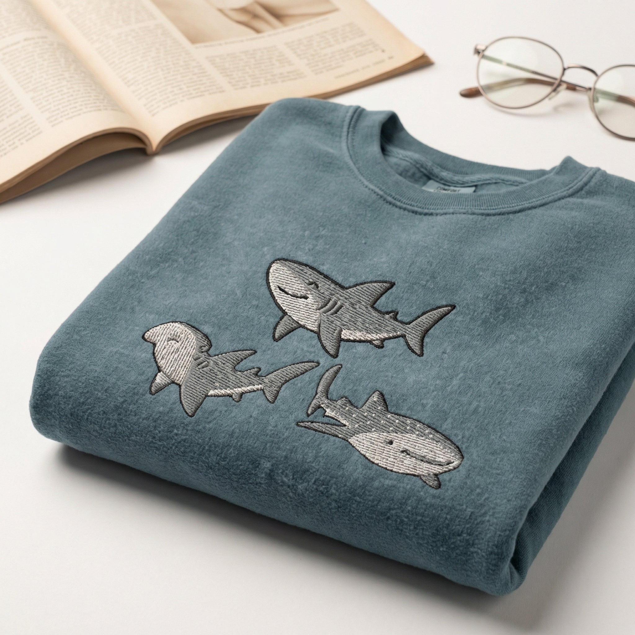 Sharks Custom Embroidered T-Shirt - Cute Ocean Animal Marine Life Gift