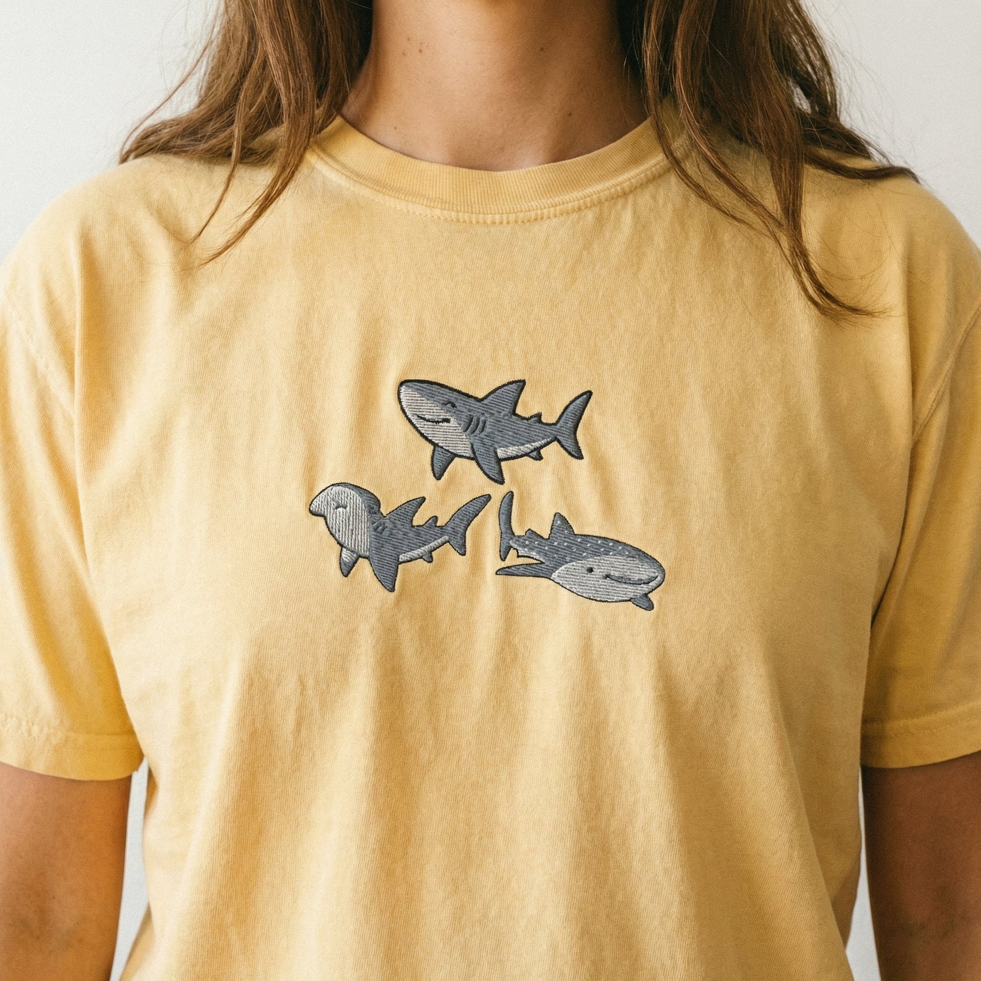 Sharks Custom Embroidered T-Shirt - Cute Ocean Animal Marine Life Gift