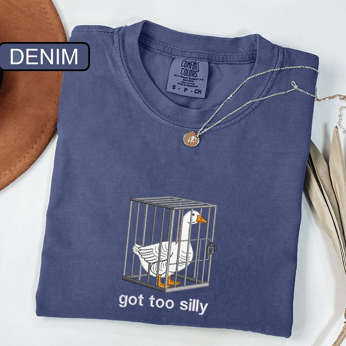 Silly Goose Got Too Silly Custom Embroidered T-Shirt - Funny Meme Animal Gift