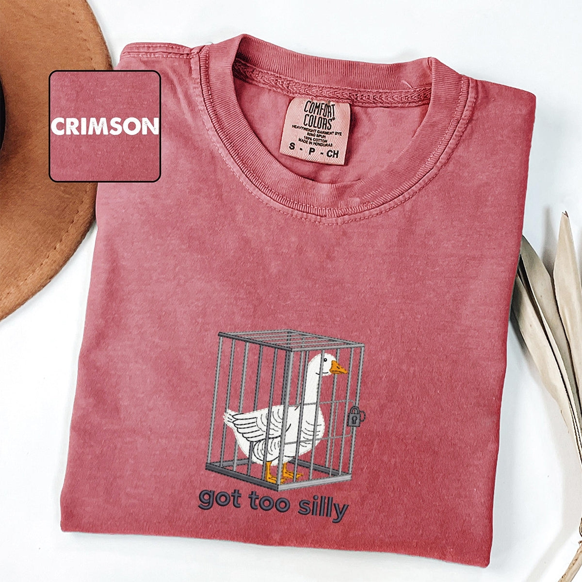Silly Goose Got Too Silly Custom Embroidered T-Shirt - Funny Meme Animal Gift