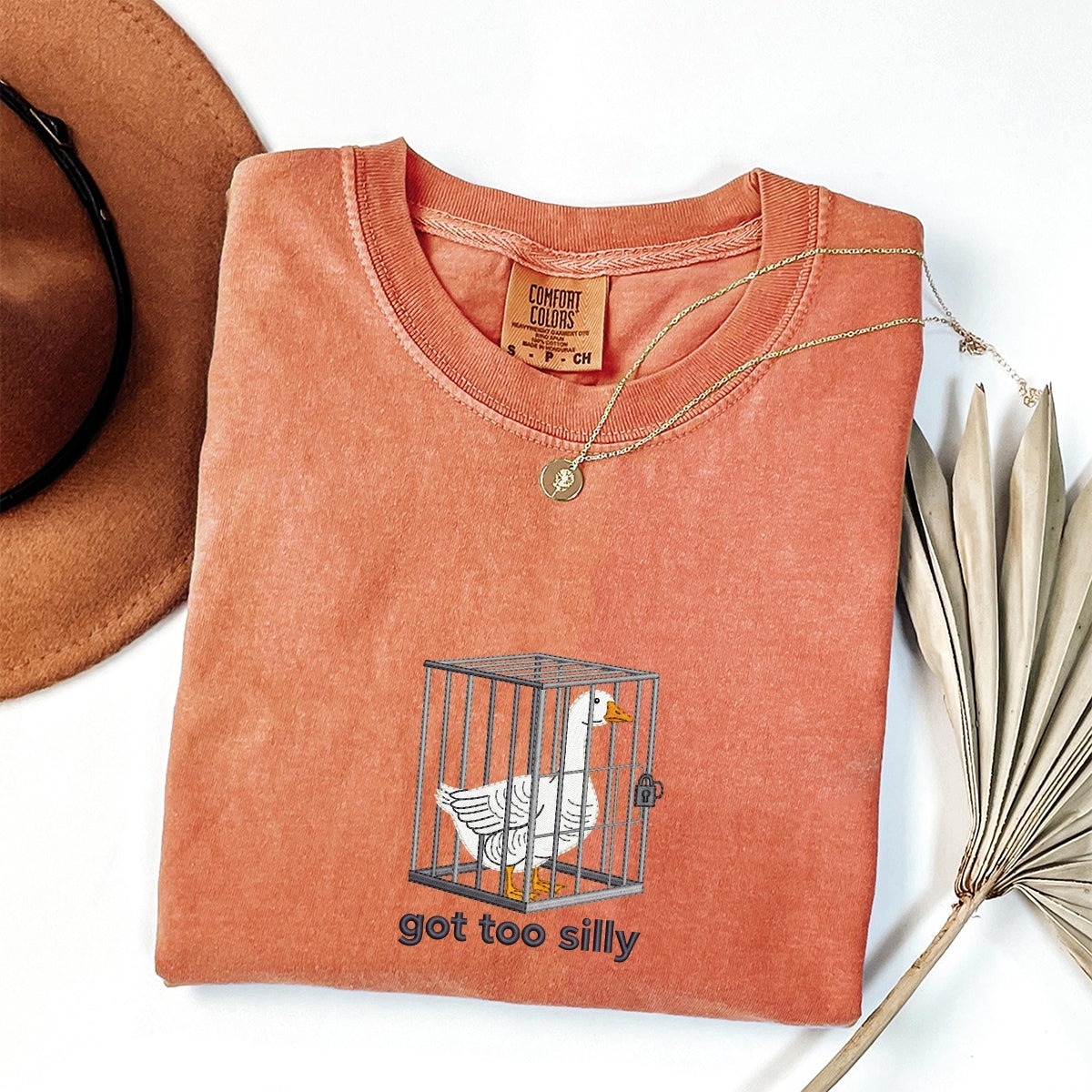 Silly Goose Got Too Silly Custom Embroidered T-Shirt - Funny Meme Animal Gift