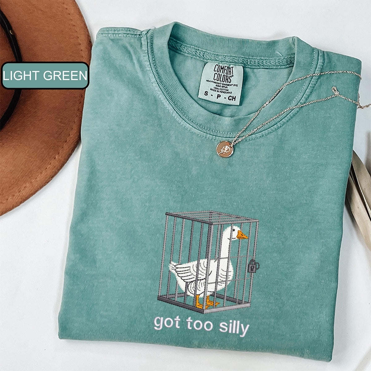Silly Goose Got Too Silly Custom Embroidered T-Shirt - Funny Meme Animal Gift