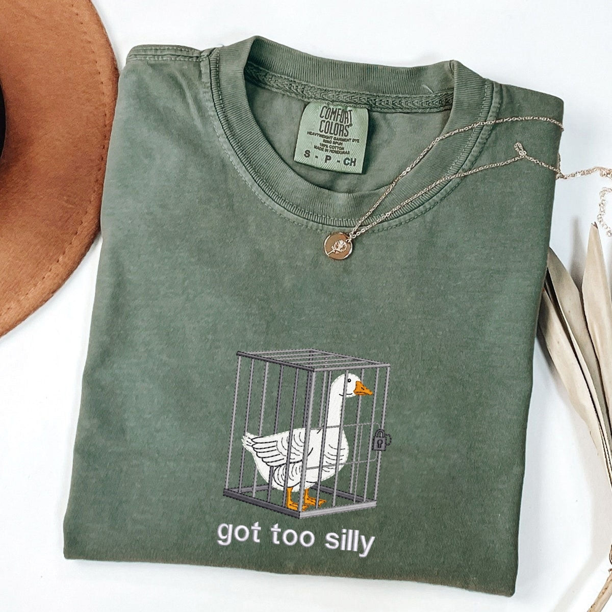 Silly Goose Got Too Silly Custom Embroidered T-Shirt - Funny Meme Animal Gift