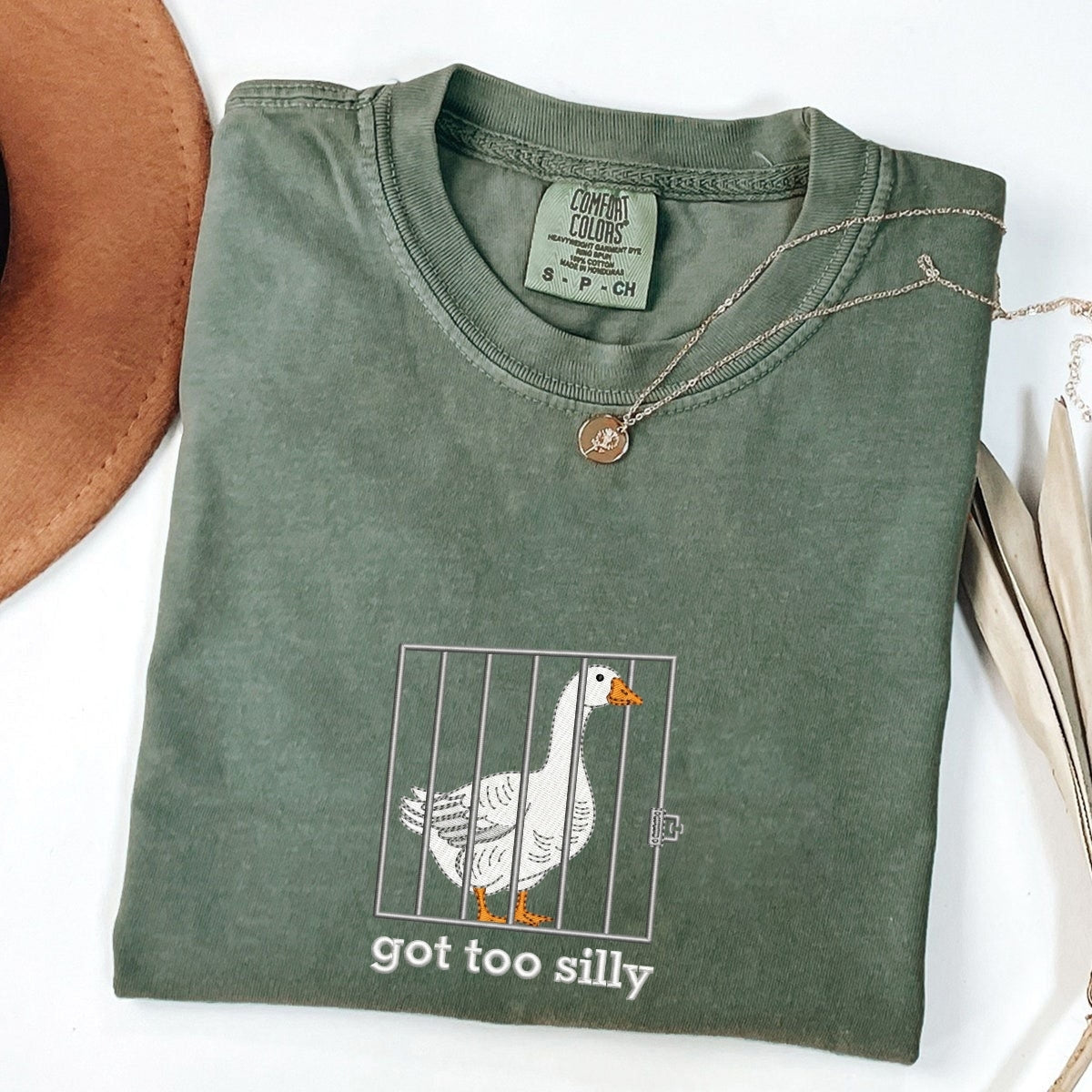 Silly Goose Got Too Silly Custom Embroidered T-Shirt - Funny Animal Gift