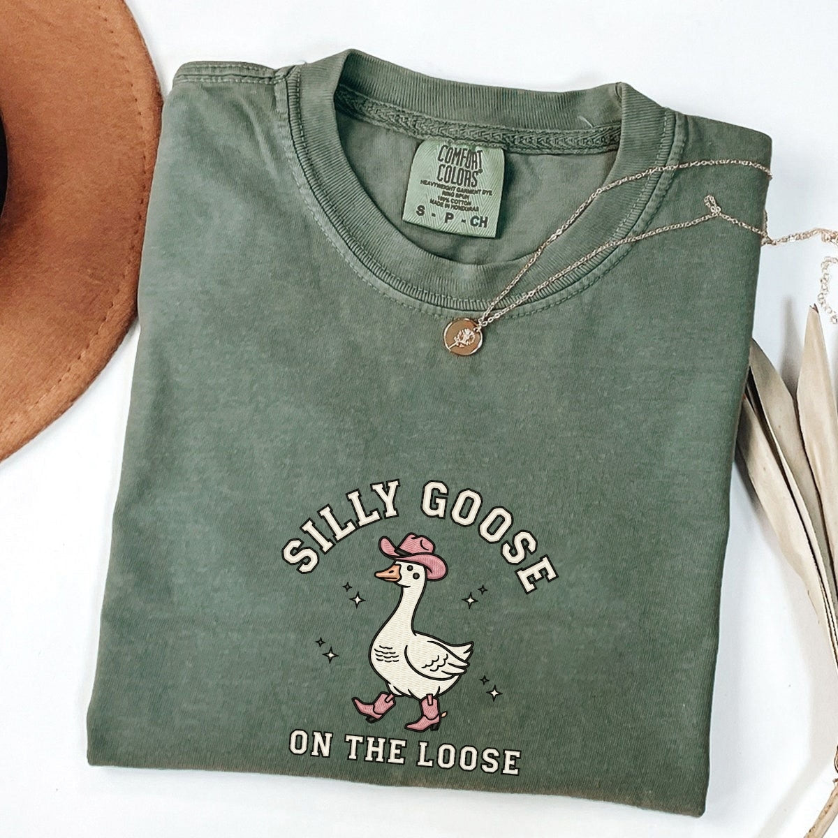 Silly Goose on The Loose Custom Embroidered T-Shirt - Western Cowgirl Meme Gift