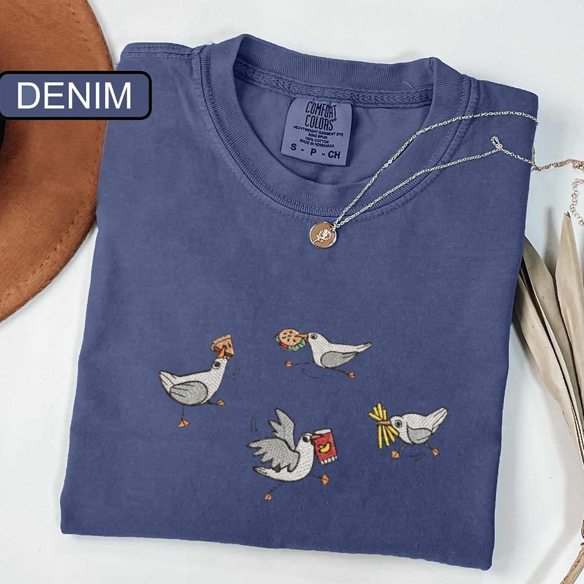 Silly Seagull Custom Embroidered T-Shirt - Funny Coastal Nature Gift