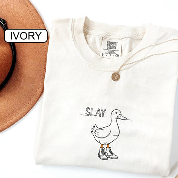 Slay Duck Custom Embroidered T-Shirt - Funny Duck Meme Gift for Her