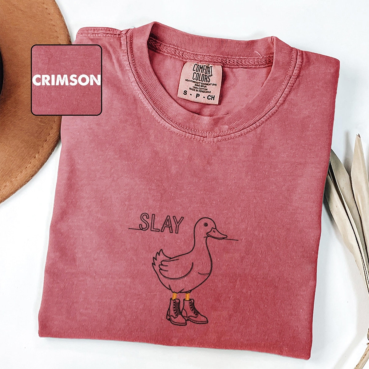 Slay Duck Custom Embroidered T-Shirt - Funny Duck Meme Gift for Her