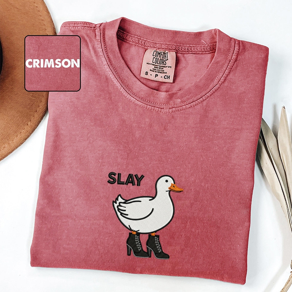 Slay Duck Custom Embroidered T-Shirt - Funny Duck Meme Gift