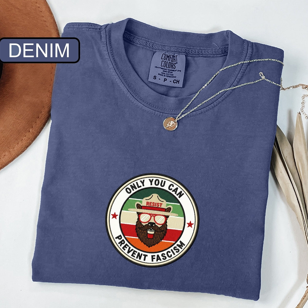 Smokey Bear Resist Custom Embroidered T-Shirt - Funny Political Activist Gift
