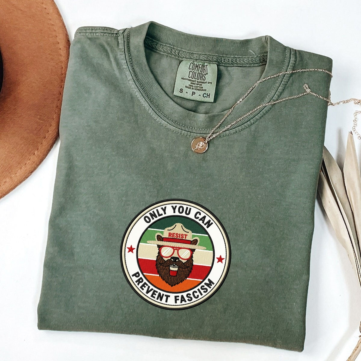 Smokey Bear Resist Custom Embroidered T-Shirt - Funny Political Activist Gift