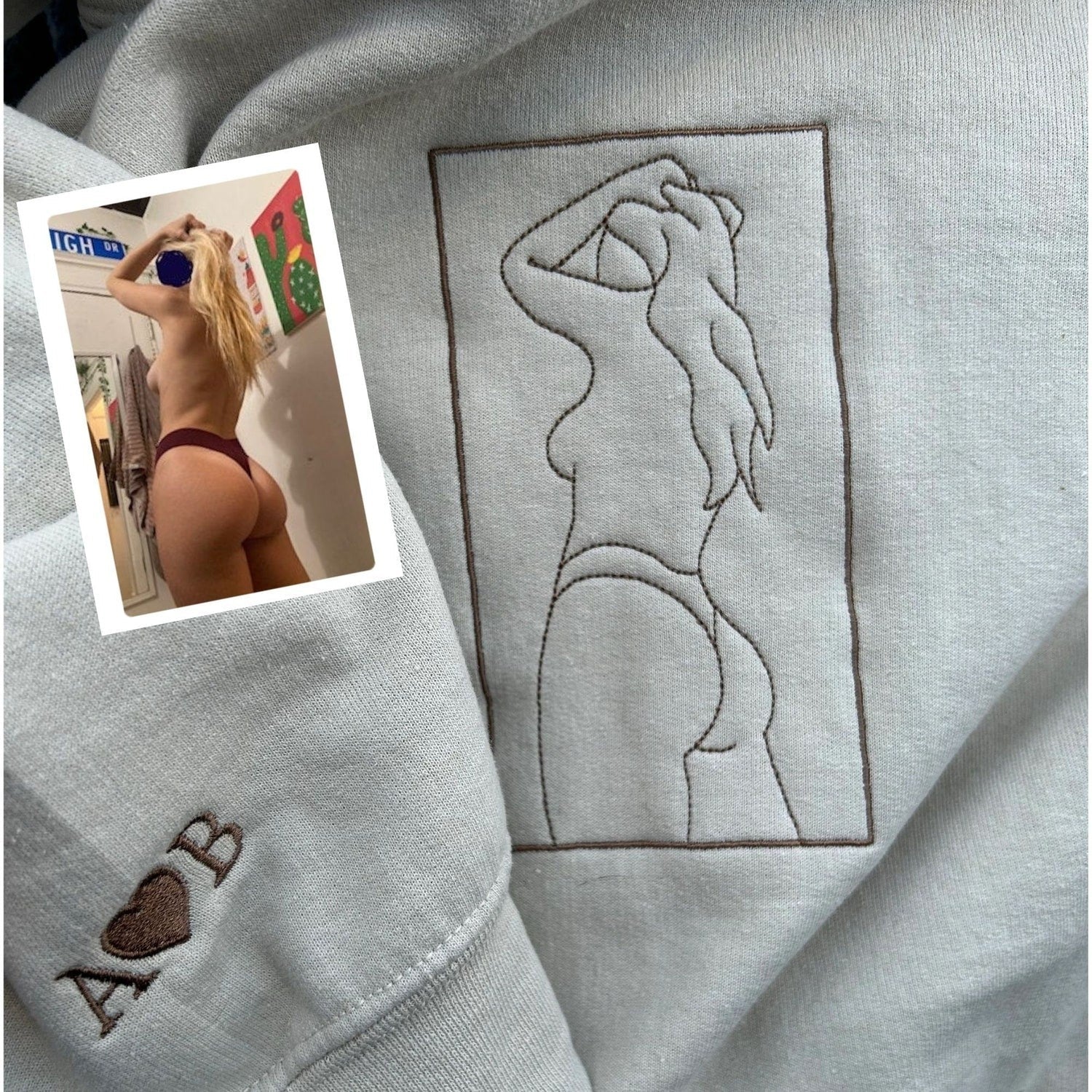 Photo Drawing Custom Embroidered Sweatshirt - Personalized Romantic Gift for Him