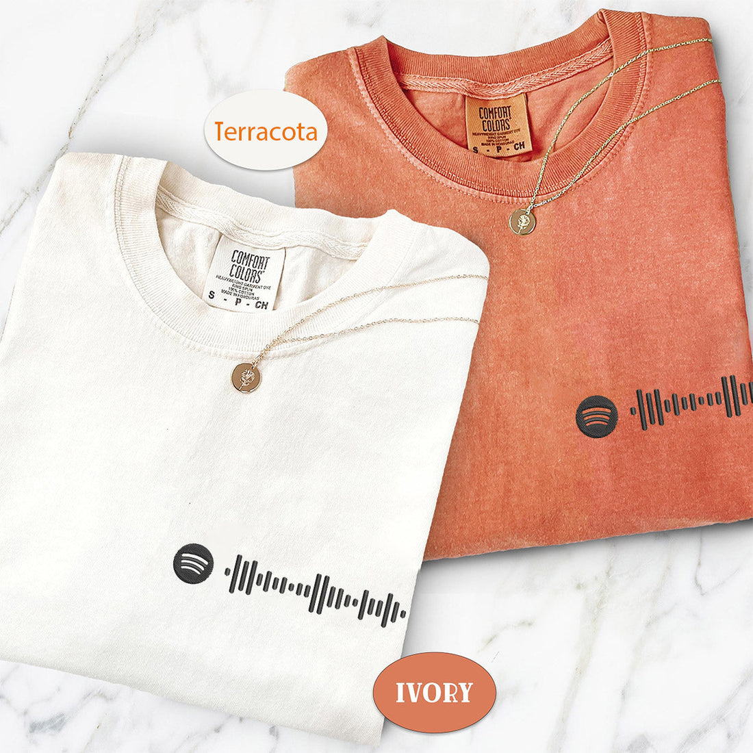 Spotify Code Custom Embroidered T-Shirt - Personalized Matching Couple Gift