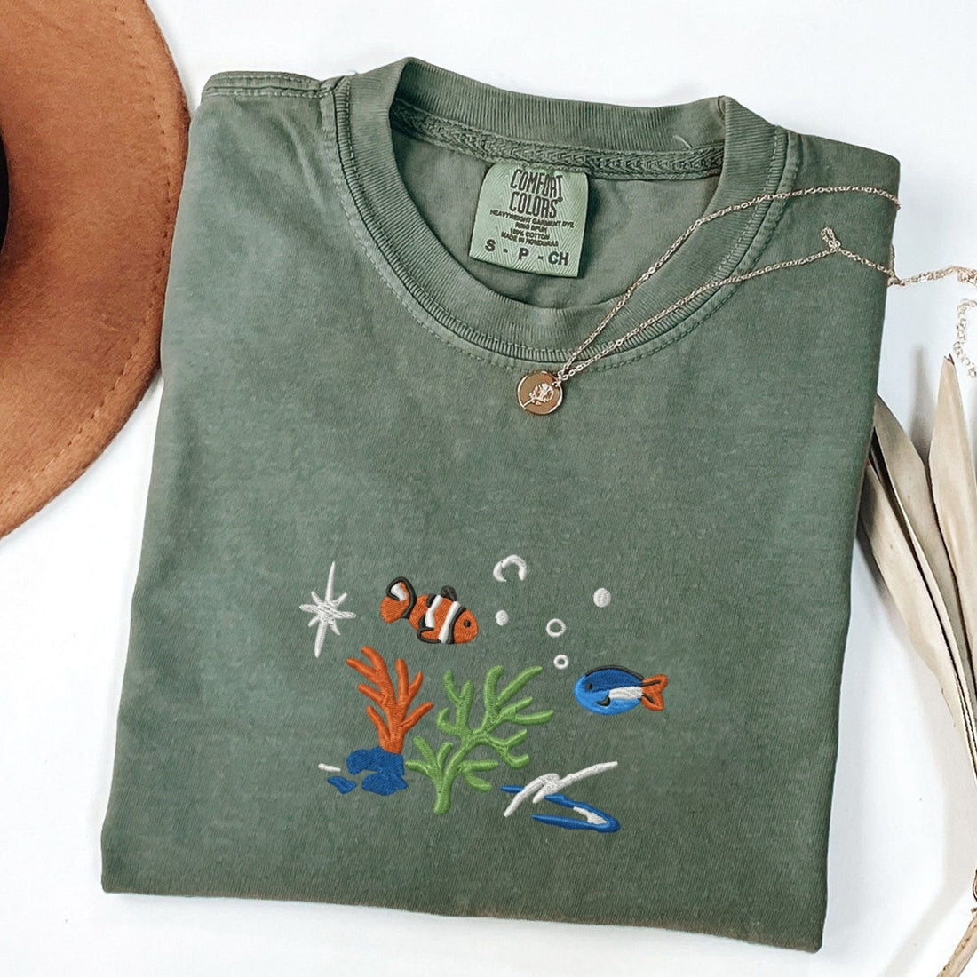 Summer Beach Custom Embroidered T-Shirt - Personalized Ocean Fish Reef Tee
