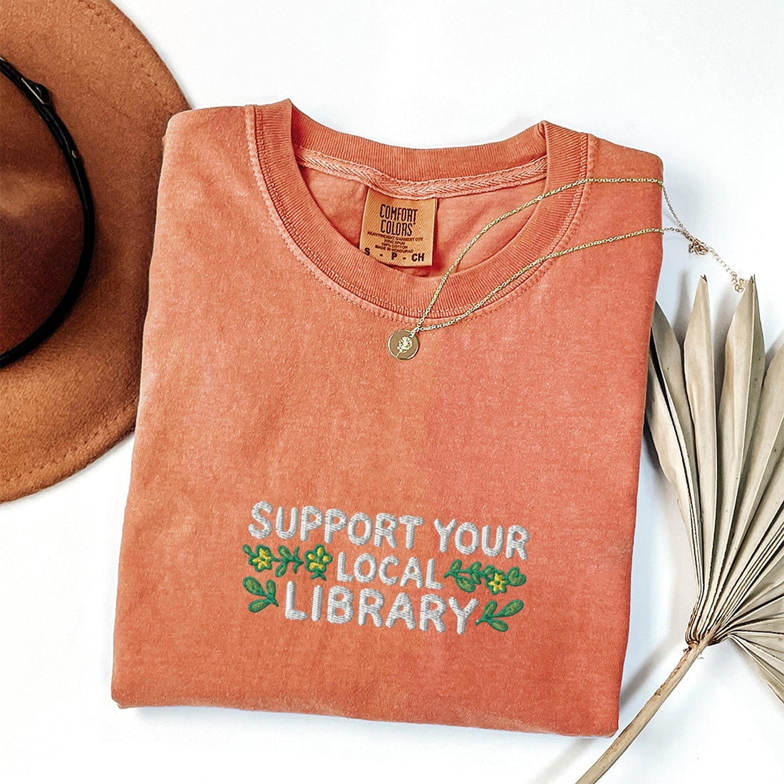 Library Custom Embroidered T-Shirt - Personalized Cozy Book Lover Gift