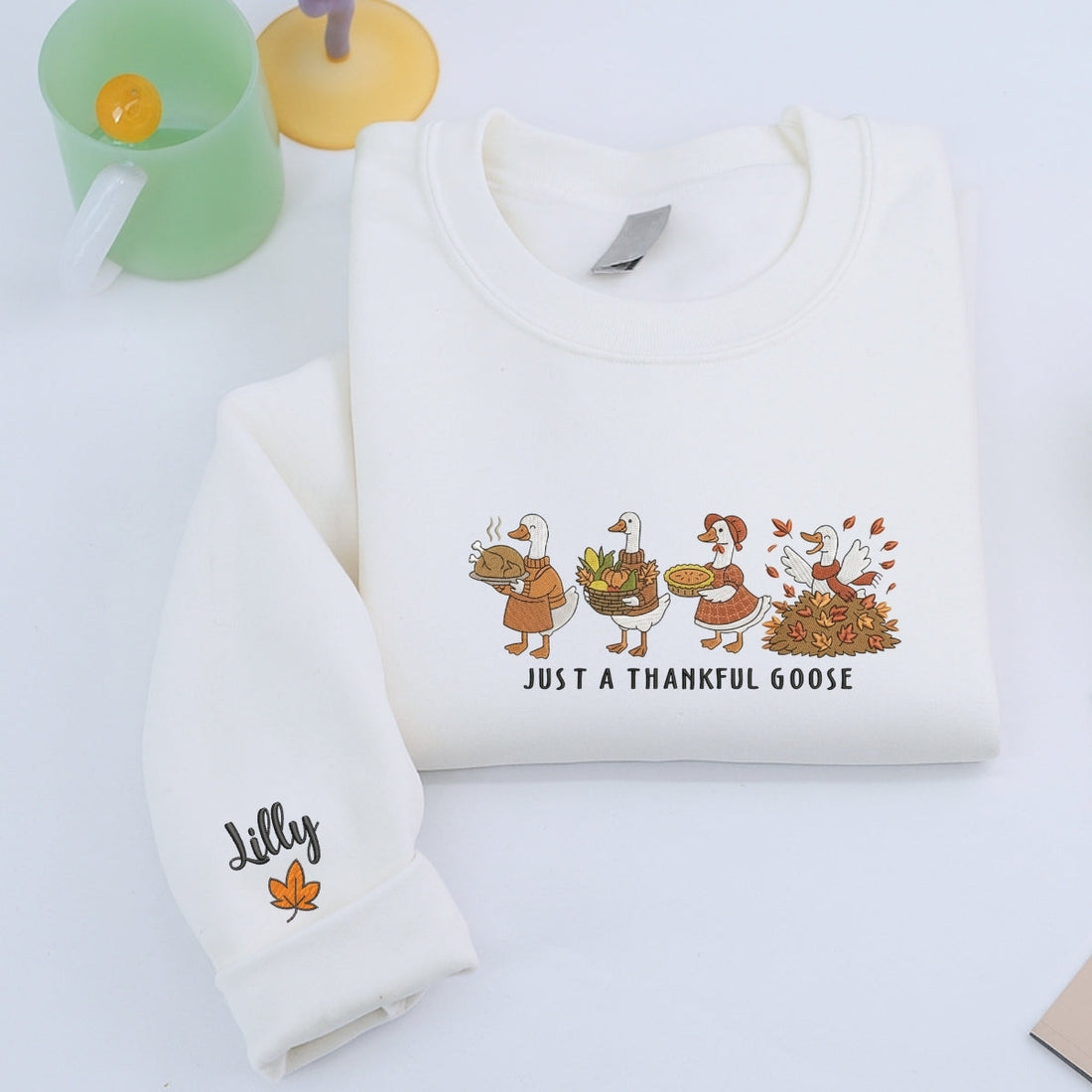 Thankful Goose Custom Embroidered Hoodie - Personalized Thanksgiving Funny Gift