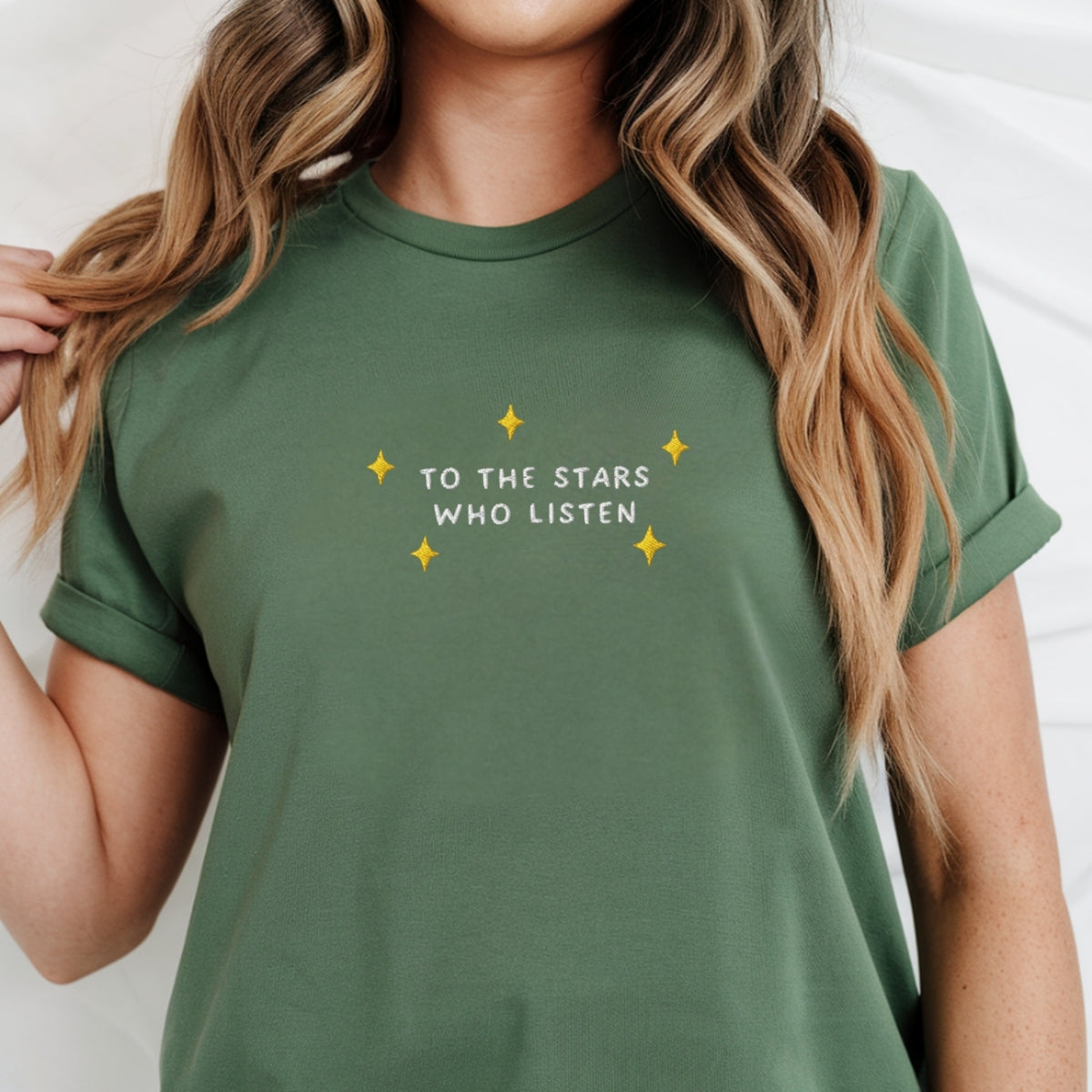 Stars Who Listen' Custom Embroidered T-Shirt - Personalized Cozy Bookish Tee