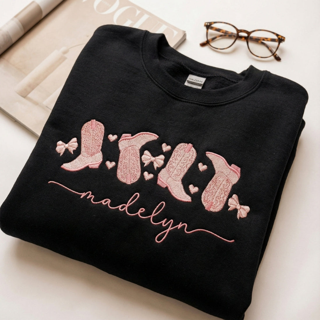 Valentine's Day Boots Custom Embroidered Hoodie - Personalized Gift for Her