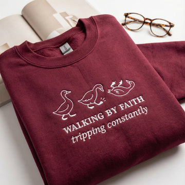 Walking By Faith Duck Custom Embroidered Sweatshirt - Personalized Christian Apparel