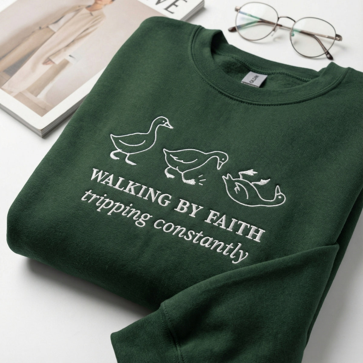 Walking By Faith Duck Custom Embroidered Sweatshirt - Personalized Christian Apparel